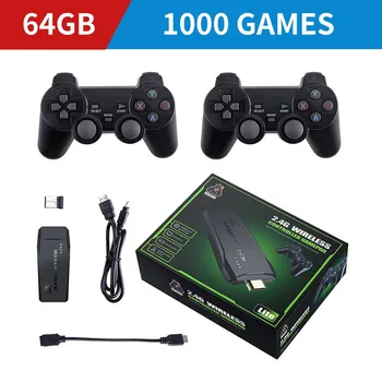 Video oyunu Konsolu 64G Dahili 10000 Oyunları Sopa Retro Elde kullanılır Oyun için 2.4 G Çift Kablosuz Denetleyici PS1 GBA noel hediyesi