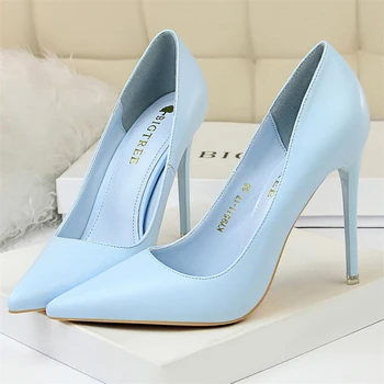 2023 Kadın Seksi 10.5 cm Yüksek Topuklu kadın seksi ayakkabılar Lüks Kadın Mavi Pembe Sarı Stiletto Düğün Tasarlanmış Pompalar 43