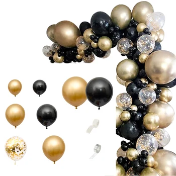 121 Adet Altın Siyah Balonlar Kemer Garland Kiti Altın Sequins Balonlar Düğün Mezuniyet Doğum Günü Noel Partisi Dekoru