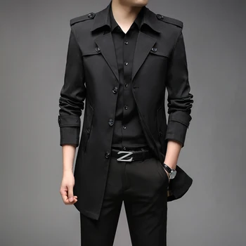 Yeni Bahar Erkekler Siper Moda İngiltere Tarzı Uzun trençkotlar Erkek Casual Kabanlar Ceketler Rüzgarlık Marka Erkek Giyim 2023