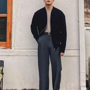 Erkek Kazak Ceket Fermuar Örme Düz Renk Hırka Rahat Sıcak Standı Yaka Elastik Erkekler Kış Ceket İş İçin