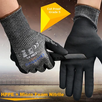 Kasap İş Eldiveni HPPE Leke Çelik Mikro Köpük Nitril Maxi Yüksek Esnek ANSI A4 Anti-Cut Dayanıklı Geçirmez Cam Taşıma Güvenliği