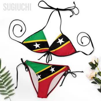 Kadın Saint Kitts Ve Nevis Bayrağı (2) Bikini Mayo Setleri Üç Nokta Beachwear Yüzme Yüzme Plaj Parti Takımları