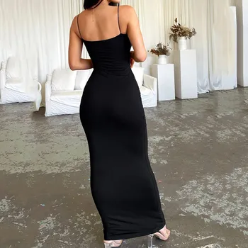 Seksi Kadın Spagetti Kayışı Bodycon Maxi Elbise 2023 Yaz Kolsuz Backless Akşam Parti uzun elbiseler Yüksek Bel Vestidos