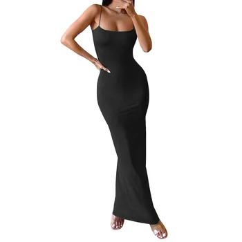 Seksi Kadın Spagetti Kayışı Bodycon Maxi Elbise 2023 Yaz Kolsuz Backless Akşam Parti uzun elbiseler Yüksek Bel Vestidos
