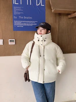 Kış Kalın Pamuk Yastıklı Ceket Kadın Moda Şapka Ayrılabilir Kapşonlu Boy Gevşek Kısa Ceket Kadın Palto Sıcak Aşağı Parkas