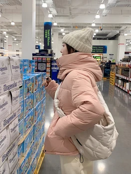 Kış Kalın Pamuk Yastıklı Ceket Kadın Moda Şapka Ayrılabilir Kapşonlu Boy Gevşek Kısa Ceket Kadın Palto Sıcak Aşağı Parkas