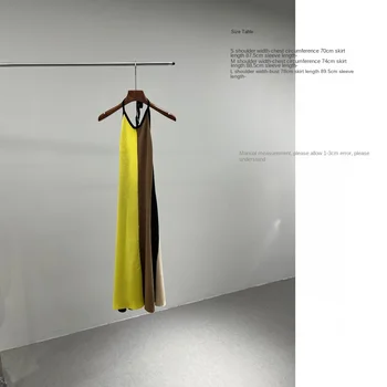2023 Yaz Yeni kadın Giyim Sarı Kahverengi Siyah Renk Eşleştirme Halter Spagetti Sapanlar 0614