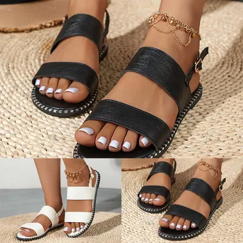 Kadın plaj sandaletleri İçi Boş Rahat Terlik düz ayakkabı Retro Mantar Kama Sandalet Kadın Nane Kemer Destekler Bayan Sandalet