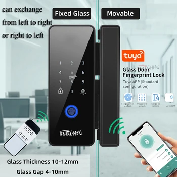 Tuya APP Gözlük parmak izi kilidi Bluetooth Akıllı cam kapi Biyometrik elektronik kontrollü kapı kilidi 13.56 Mhz RFID Uzaktan Kilidini