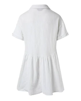 Kısa Kollu Ruffles Düğmeli Gömlek Elbise Kadın Düz Renk Yaz Bahar Mini Elbise