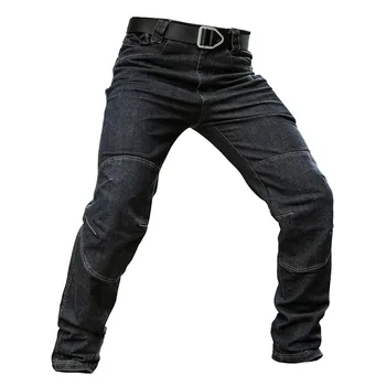 Sıkı Siyah Taktik Kot pantolon erkek Çok Cep Düz kot pantolon Kentsel Commuting alıştırma külodu siyah rahat