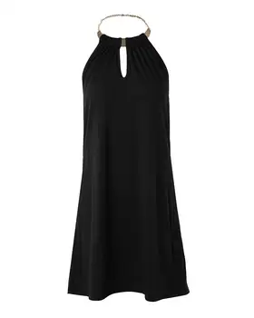 Kadınlar için seksi Mini Elbiseler 2023 Yaz Moda Kesme Kolsuz Dantelli O-boyun Rahat Düz Günlük Mini Düz Elbise Siyah
