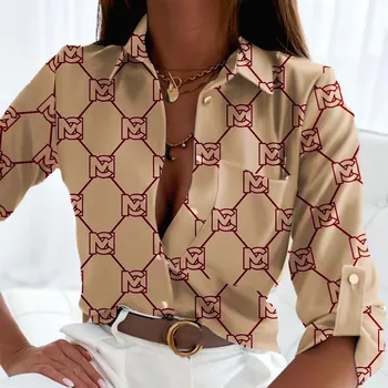 Kadınlar Turn-aşağı Yaka Üç Çeyrek Kollu İnce Bluz Casual Gömlek 2023 İlkbahar Sonbahar Bayanlar Tek göğüslü Streetwear Üst