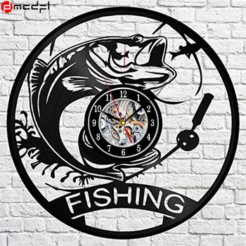 Ev Dekorasyon Balıkçılık Modern Tasarım Duvar Saati Siyah Vinil LP Kayıt İzle Fishman Reloj De Pared Yılbaşı Hediyeleri