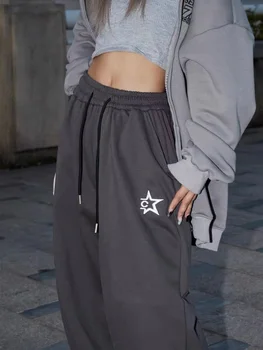 Kadın Sweatpants Vintage Hip Hop Baggy Y2k Streetwear Casual Siyah Joggers Harajuku Moda Kadın Geniş Bacak Pantolon