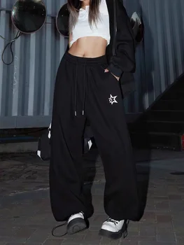 Kadın Sweatpants Vintage Hip Hop Baggy Y2k Streetwear Casual Siyah Joggers Harajuku Moda Kadın Geniş Bacak Pantolon