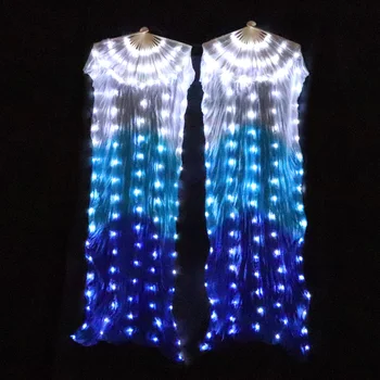Oryantal Dans LED Fan Aksesuarları ipek Fanlar Kadın led ışık Pil İle 1 ADET/1 çift Sahne Performansı Sahne Beyaz Göl Kraliyet Mavi