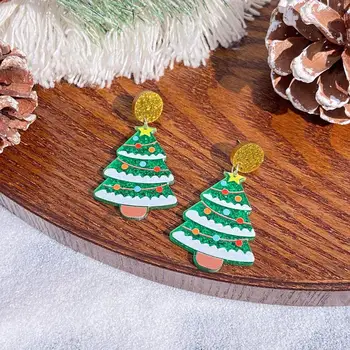 Noel hediyesi Şenlikli Alpaka Kardan Adam Noel Ağacı Küpe Canlı Akrilik Damla Tatil Hediye Vermek için Noel Küpe