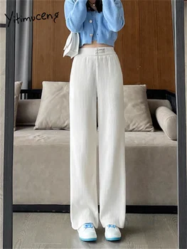 Yitimuceng Kadife Pantolon Kadınlar için Sonbahar Kış 2203 Yeni Yüksek Belli Moda Geniş Bacak Pantolon Bayanlar Rahat Düz Pantolon
