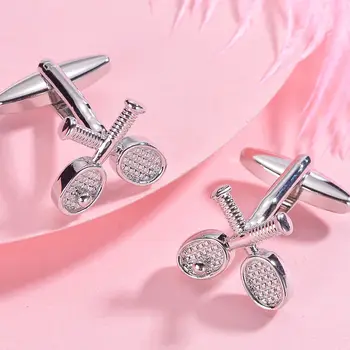 Trendy gümüş renk Tenis raketi tasarım kol düğmeleri hediye toptan düğün Doğum günü hediyesi için