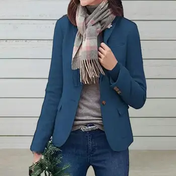 Düz Renk Kış Ceket Slim Fit Kadın Ceket Kalın Yaka Uzun Kollu kadın Kış Ceket Resmi İş Tarzı Cepler ile