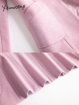 Yitimuceng Kahve Resmi Blazer Kadınlar için Sonbahar Kış 2023 Kore Moda Uzun Kollu Baskı Ceket Ofis Bayanlar Casual Palto