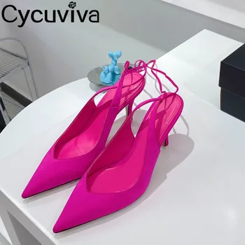 Tasarımcı Marka yüksek topuklu sandalet Kadın Sivri Burun İpek Lace Up Stiletto Elbise Ayakkabı 2023 Yaz Slingback Parti Düğün Ayakkabı