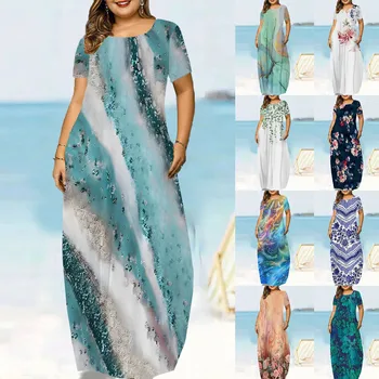Kadınlar İçin yaz Elbiseler Çiçek Baskı Plaj Rahat Rahat Gevşek Kadın Yaz Elbiseler 2023 Kadın yaz elbisesi Vestidos
