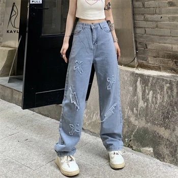 Kot 2023 Trend Streetwear Vintage Giyim Y2k Pantolon Denim Kadın Giyim Mavi Kot Kadın Yüksek Bel Kore Moda kadın