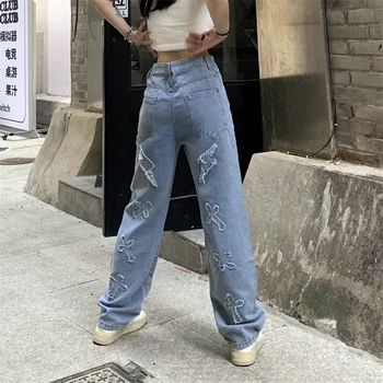 Kot 2023 Trend Streetwear Vintage Giyim Y2k Pantolon Denim Kadın Giyim Mavi Kot Kadın Yüksek Bel Kore Moda kadın