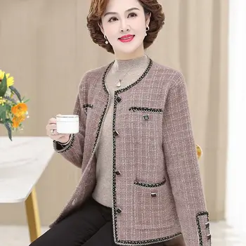 2023 İlkbahar ve Sonbahar Yeni Orta ve Yaşlılık anne Moda Uzun Kollu Dış Örme Hırka Kazak Slim Fit Üst B149