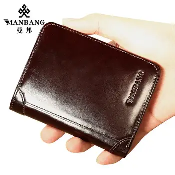 ManBang Erkek Hakiki deri cüzdan s Erkek Cüzdan Kredi kartvizitlikler Vintage Kahverengi deri cüzdan Çantalar Yüksek Kalite