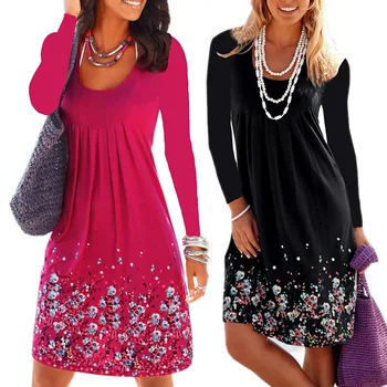 VOLALO Yeni Vintage Çiçekli İlkbahar Sonbahar Elbiseler 2023 Kadınlar Uzun Bohemian Elbise Casual Uzun Kollu Baskı Elbise Gevşek Elbiseler