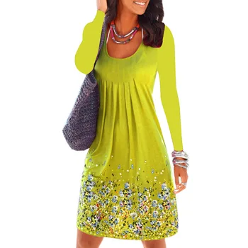 VOLALO Yeni Vintage Çiçekli İlkbahar Sonbahar Elbiseler 2023 Kadınlar Uzun Bohemian Elbise Casual Uzun Kollu Baskı Elbise Gevşek Elbiseler