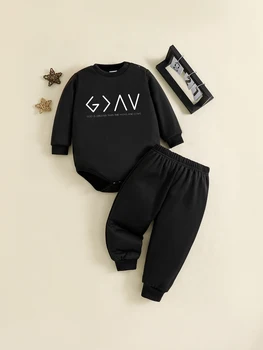 Bebek Bebek Erkek Yenidoğan Sonbahar Moda Baskı İlginç mektup Üst Kollu+Pantolon bebek kıyafetleri Kıyafet 0-36M