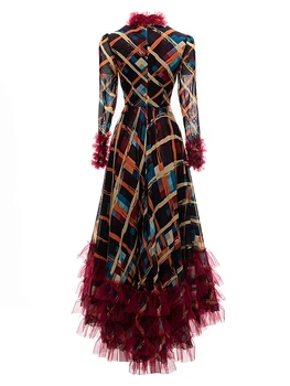 Kadın Yeni Bahar Sonbahar Yüksek Kalite Moda Parti Baskılı İnce Örgü Asimetrik Esneklik Bohemian Güneş Koruyucu Şık uzun elbise