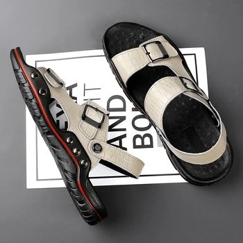 Kapalı Ev Platformu Erkek plaj ayakkabısı Rahat Erkek Sandalet Yaz Aylarında Yeni Sandalet Adam için Moda Açık Kore Hakiki Deri