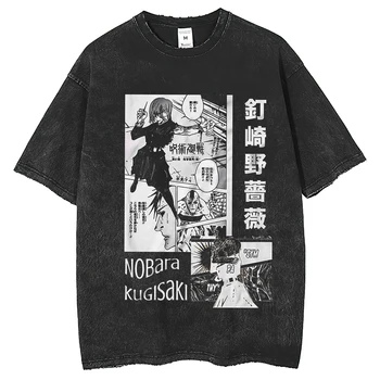 Vintage Yıkama T-shirt erkek Yaz 250G Spor Üst Harajuku Sokak Giyim Japon Kız Anime Baskı Desen Spor Tee Kısa Kollu