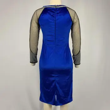 Asimetrik Elbise Zarif Pullu Mesh Patchwork Akşam Elbise Kadınlar için Slim Fit Yüksek Bel Uzun Kollu Resmi Partiler için