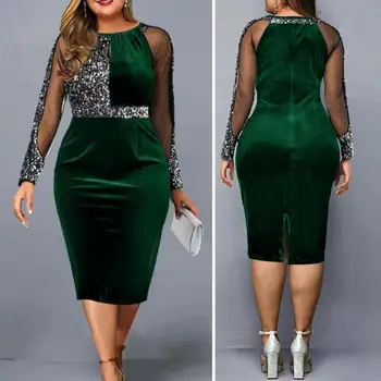 Asimetrik Elbise Zarif Pullu Mesh Patchwork Akşam Elbise Kadınlar için Slim Fit Yüksek Bel Uzun Kollu Resmi Partiler için