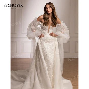 Düğün elbisesi 3 İn 1 Sevgiliye Mermaid Aplikler Gelin Kıyafeti 2023 Mahkemesi Tren Prenses BECHOYER RY104 Artı Boyutu Vestido de Noiva