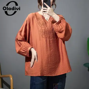 Oladivi Büyük Boy Işlemeli Kadın Rahat Gevşek Bluzlar Yaz Yeni Kısa Kollu Boy Gömlek Bayanlar Üst Tunikler Blusas 9995