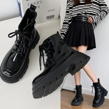 Marka kadın ayakkabısı Lolita Çizmeler Çizmeler - Kadın Kış Ayakkabı Düz Topuk Yuvarlak Ayak Fermuar Moda Bayan Deri 2023 Kaya Sonbahar