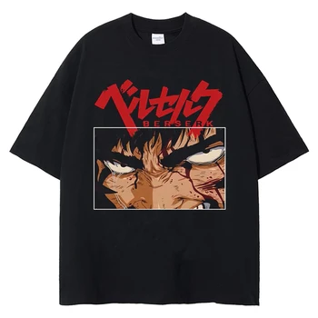 Berserk Guts Anime T Shirt Harajuku Kısa Kollu Kafatası Şövalye Baskılı Üstleri Hip Hop Streetwear erkek Moda Rahat Günlük Tees