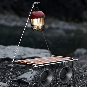 Açık kamp masası Raf pratik paslanmaz çelik ahşap katlanır masa tencere depolama rafı ışık rafı piknik yürüyüş İçin