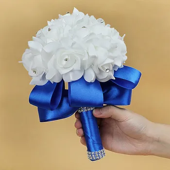 Güzel Beyaz Kristal Güller İnci Nedime Mor Kraliyet Mavi Düğün Buket Gelin Yapay İpek Çiçek Dekorasyon