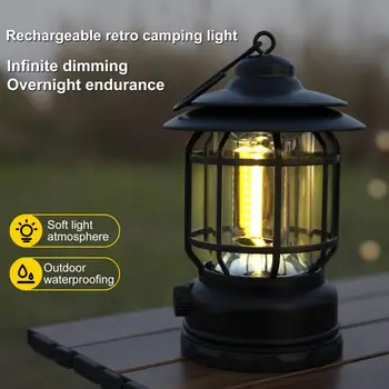 Retro şekli açık kamp ışık IPX4 su geçirmez tip-C hızlı şarj çadır lambası çok fonksiyonlu el açık ışık