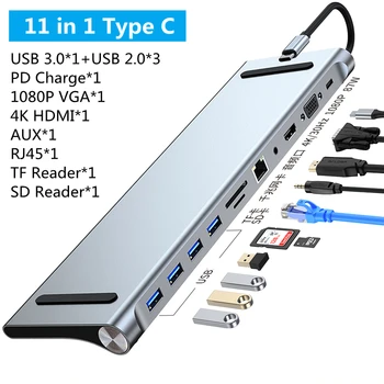 USB Hub Adaptörü USB C Hub 3 0 OTG Splitter 4K HDMI RJ45 VGA SD TF Kart Okuyucu Dock İstasyonu için MacBook Hava Laptop Aksesuarları
