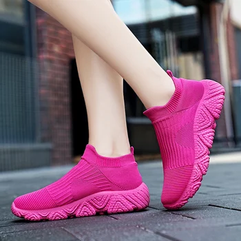 Kadın Ayakkabı Örgü Çorap Ayakkabı Kadın İlkbahar Yaz düz ayakkabı Üzerinde Kayma Kadın Artı Boyutu Loafer'lar Daireler Yürüyüş Zapatos De Mujer